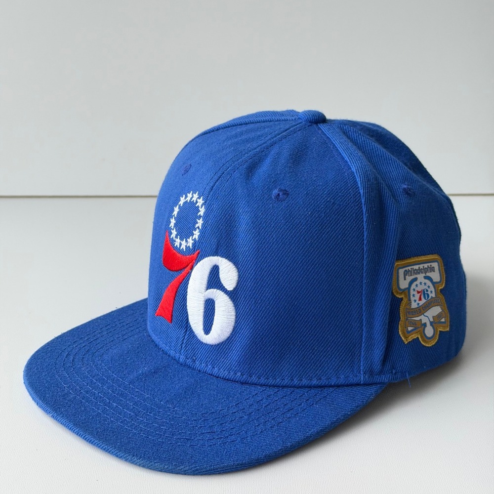 Philadelphia 76ers Snapback Hat Blue Retro Logo Championship Patch Embroidered